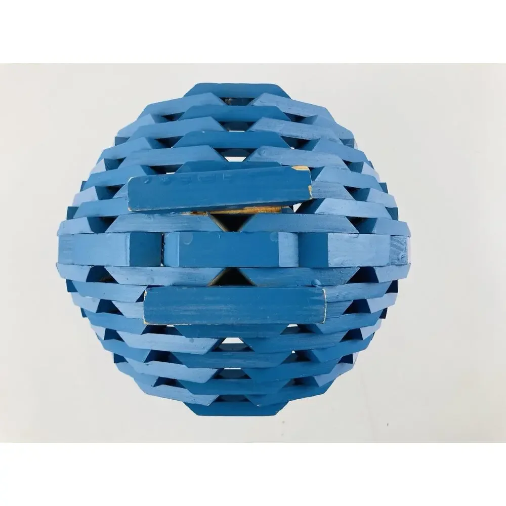 Vintage MCM Wood Block Planter Hanging Basket Blue Painted Boho Chic Art MCM MOD